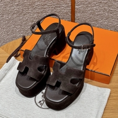 JD-580 - Jam 30 Sandals in Ebony Goat Suede with Rubber Outsole and 7.5cm Heel