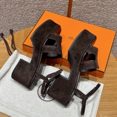 JD-580 - Jam 30 Sandals in Ebony Goat Suede with Rubber Outsole and 7.5cm Heel