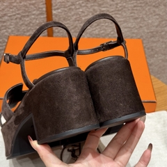 JD-580 - Jam 30 Sandals in Ebony Goat Suede with Rubber Outsole and 7.5cm Heel