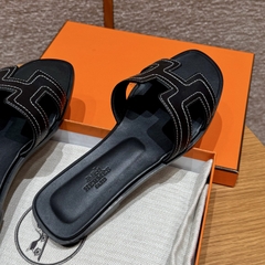 JD-450 - 181 Oran Slippers in Black (Noir) Swift Calfskin with Genuine Leather Outsole