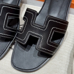 JD-450 - 181 Oran Slippers in Black (Noir) Swift Calfskin with Genuine Leather Outsole