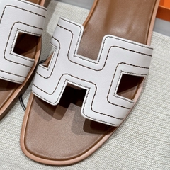 JD-450 - 181 Oran Slippers in Pure White Swift Calfskin with Genuine Leather Outsole