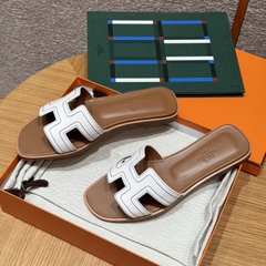 JD-450 - 181 Oran Slippers in Pure White Swift Calfskin with Genuine Leather Outsole