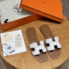 JD-450 - 181 Oran Slippers in Pure White Swift Calfskin with Genuine Leather Outsole