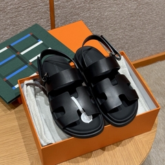 JD-520 226 Genius Women's Sandals in Black Calfskin with Rubber Outsole