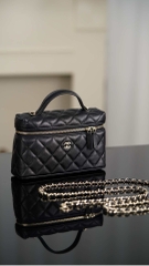 Chanel 25C New Black Gold Lunch Box Bag