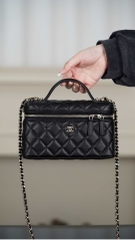 Chanel 25C New Black Gold Lunch Box Bag