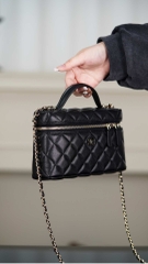 Chanel 25C New Black Gold Lunch Box Bag