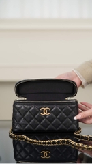Chanel 25P New Black Gold Lunch Box Bag