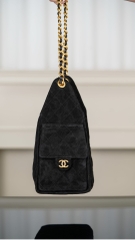 Chanel 25C Black Suede HoBo Drawstring Bucket Bag Small