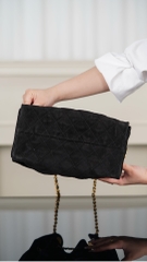 Chanel 25C Black Suede HoBo Drawstring Bucket Bag Small