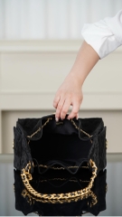 Chanel 25C Black Suede HoBo Drawstring Bucket Bag Small
