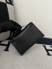 Kelly Pochette 22cm Swift Leather Noir Pearl Grey
