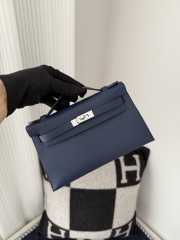 Kelly Pochette 22cm Swift Leather Bleu Sapphire