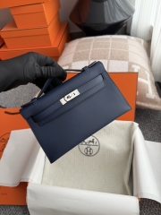 Kelly Pochette 22cm Swift Leather Bleu Sapphire