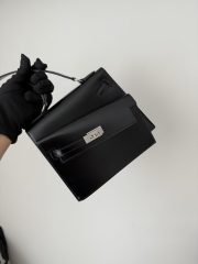 Kelly Desordre 20cm Double-Sided Leather Box - CK89 Noir with Silver Hardware