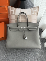 Birkin 40cm Imported Togo Leather Bag in Gris Meyer with Silver Hardware