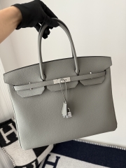 Birkin 40cm Imported Togo Leather Bag in Gris Meyer with Silver Hardware