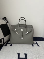 Birkin 40cm Imported Togo Leather Bag in Gris Meyer with Silver Hardware