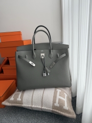 Birkin 40cm Imported Togo Leather Bag in Gris Meyer with Silver Hardware