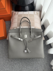 Birkin 40cm Imported Togo Leather Bag in Gris Meyer with Silver Hardware