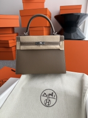 Kelly 25cm Epsom Leather Handbag in Etoupe Grey with Silver Hardware