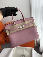 Birkin 30cm Clemence Da Leather Bag Mauve Sylvestre Silver Hardware