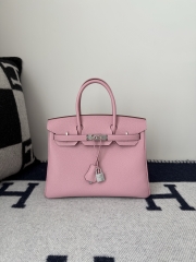 Birkin 30cm Clemence Da Leather Bag Mauve Sylvestre Silver Hardware