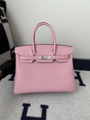Birkin 30cm Clemence Da Leather Bag Mauve Sylvestre Silver Hardware