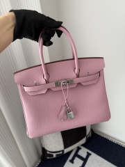 Birkin 30cm Clemence Da Leather Bag Mauve Sylvestre Silver Hardware