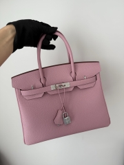 Birkin 30cm Clemence Da Leather Bag Mauve Sylvestre Silver Hardware