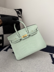 Birkin 25cm Matte Porosus Crocodile - HCP Water Dyed Vert Deau with Gold Hardware