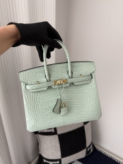 Birkin 25cm Matte Porosus Crocodile - HCP Water Dyed Vert Deau with Gold Hardware