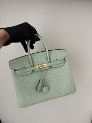 Birkin 25cm Matte Porosus Crocodile - HCP Water Dyed Vert Deau with Gold Hardware
