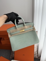 Birkin 25cm Matte Porosus Crocodile - HCP Water Dyed Vert Deau with Gold Hardware