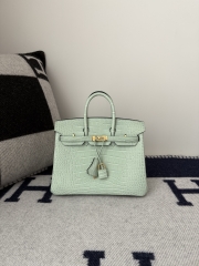 Birkin 25cm Matte Porosus Crocodile - HCP Water Dyed Vert Deau with Gold Hardware