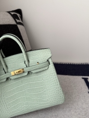 Birkin 25cm Matte Porosus Crocodile - HCP Water Dyed Vert Deau with Gold Hardware