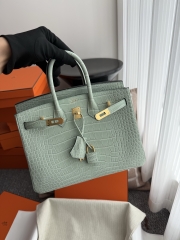 Birkin 25cm Matte Porosus Crocodile - HCP Water Dyed Vert Deau with Gold Hardware