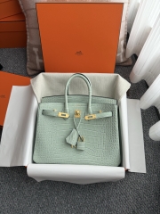 Birkin 25cm Matte Porosus Crocodile - HCP Water Dyed Vert Deau with Gold Hardware