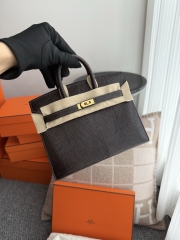 Birkin 20cm Lizard Leather Bag CC46 Ebene Gold Hardware