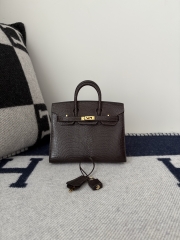 Birkin 20cm Lizard Leather Bag CC46 Ebene Gold Hardware