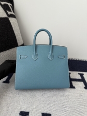 Birkin 25cm Epsom Leather Handbag New Blue Jean Silver Hardware