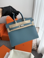 Birkin 25cm Epsom Leather Handbag New Blue Jean Silver Hardware