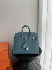 Birkin 25cm Epsom Leather Handbag New Blue Jean Silver Hardware