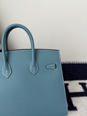 Birkin 25cm Epsom Leather Handbag New Blue Jean Silver Hardware