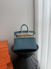 Birkin 25cm Epsom Leather Handbag New Blue Jean Silver Hardware
