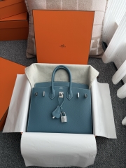 Birkin 25cm Epsom Leather Handbag New Blue Jean Silver Hardware