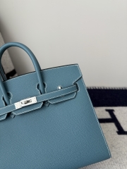 Birkin 25cm Epsom Leather Handbag New Blue Jean Silver Hardware