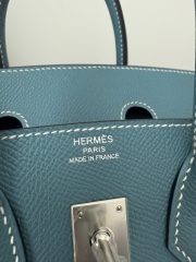 Birkin 25cm Epsom Leather Handbag New Blue Jean Silver Hardware