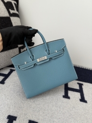 Birkin 25cm Epsom Leather Handbag New Blue Jean Silver Hardware